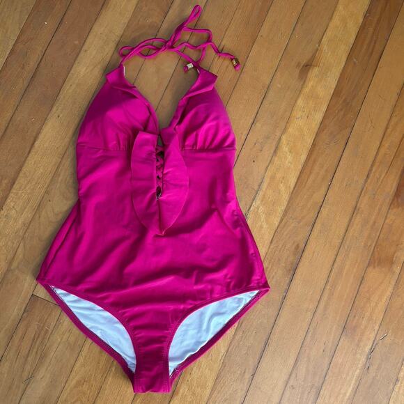 Shoshanna Swimwear Size 6 Swimsuit Bathing Suit One Piece Ruffled Magenta Pink - Picture 3 of 7